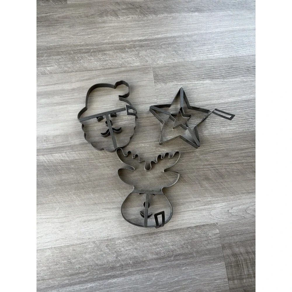 Vtg Williams Sonoma Christmas Pancake Molds Reindeer Santa Star Metal Set 3